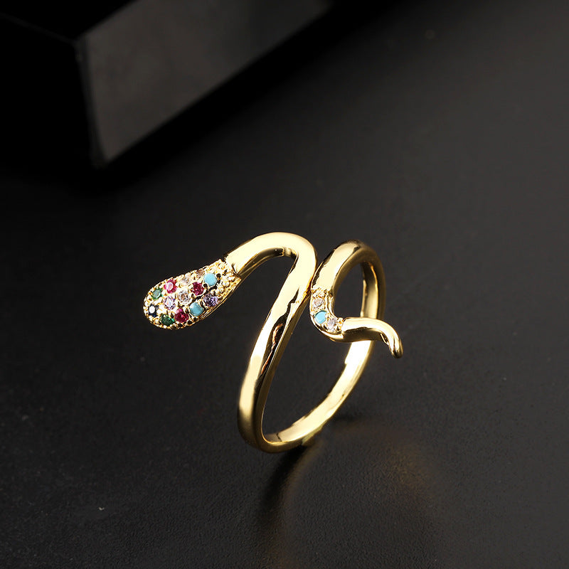 Wholesale Vintage Snake Design Copper Zircon Open Ring Trendy Women S Jewelry Accessory Gift
