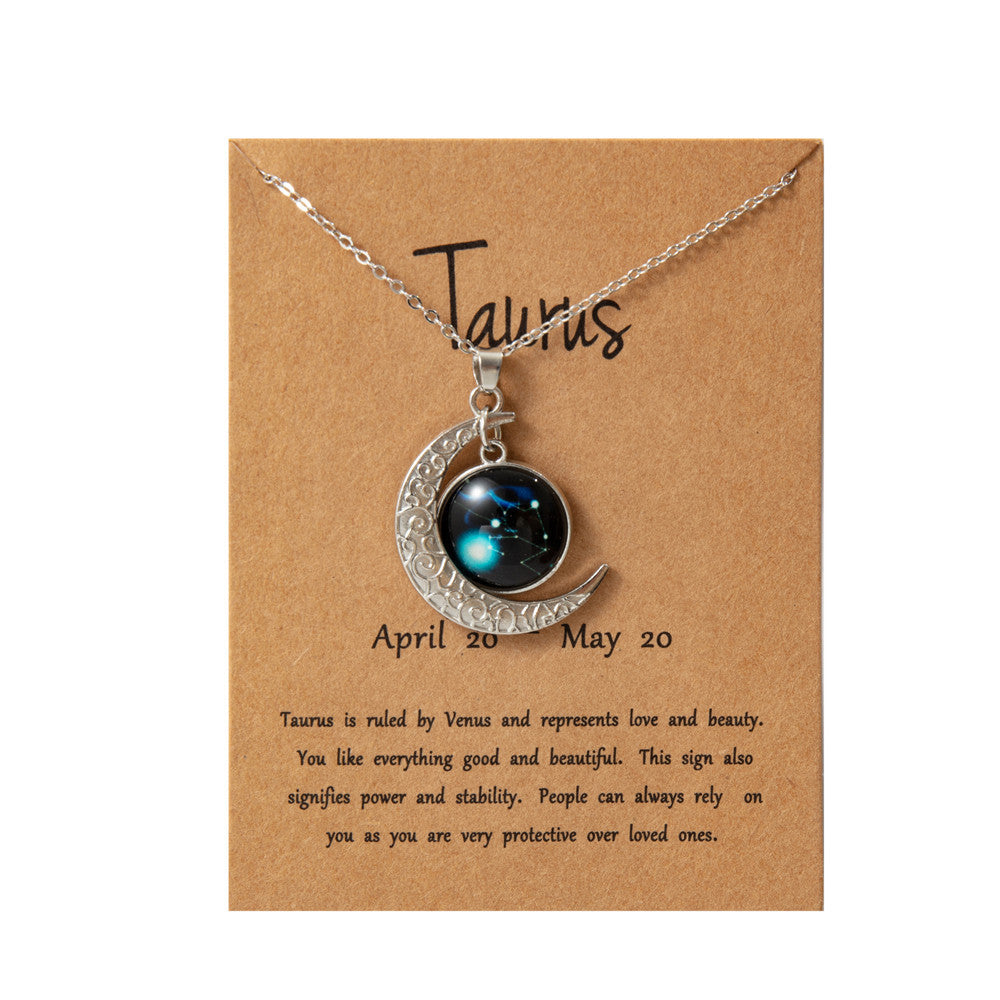 Wholesale Retro Luminous Contion Moon Pendant Necklace,  Zinc Alloy Glass,  Fashion Accessory for Women