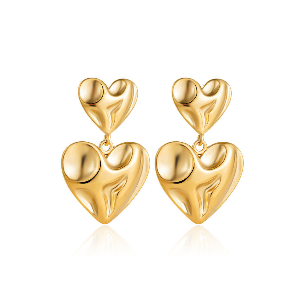 Wholesale  18K Gold Stainless Steel Bump Love Earrings Retro Heart-shaped Earrings