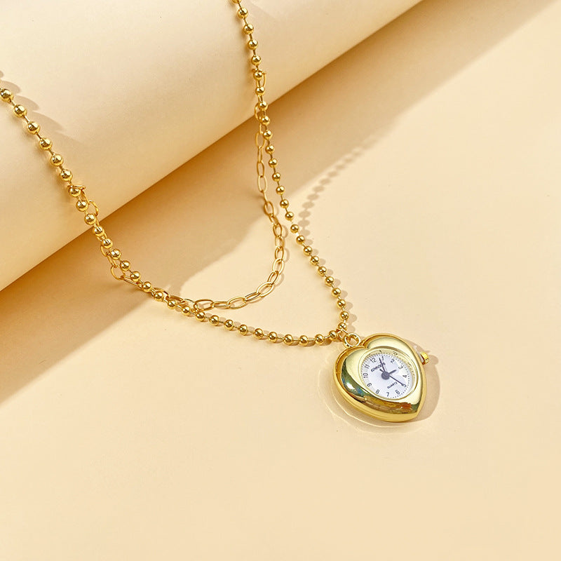 Wholesale Fashionable Heart Clock Pendant Layered Choker Necklace For Women Chic Jewelry Accessory For Boutique Resale