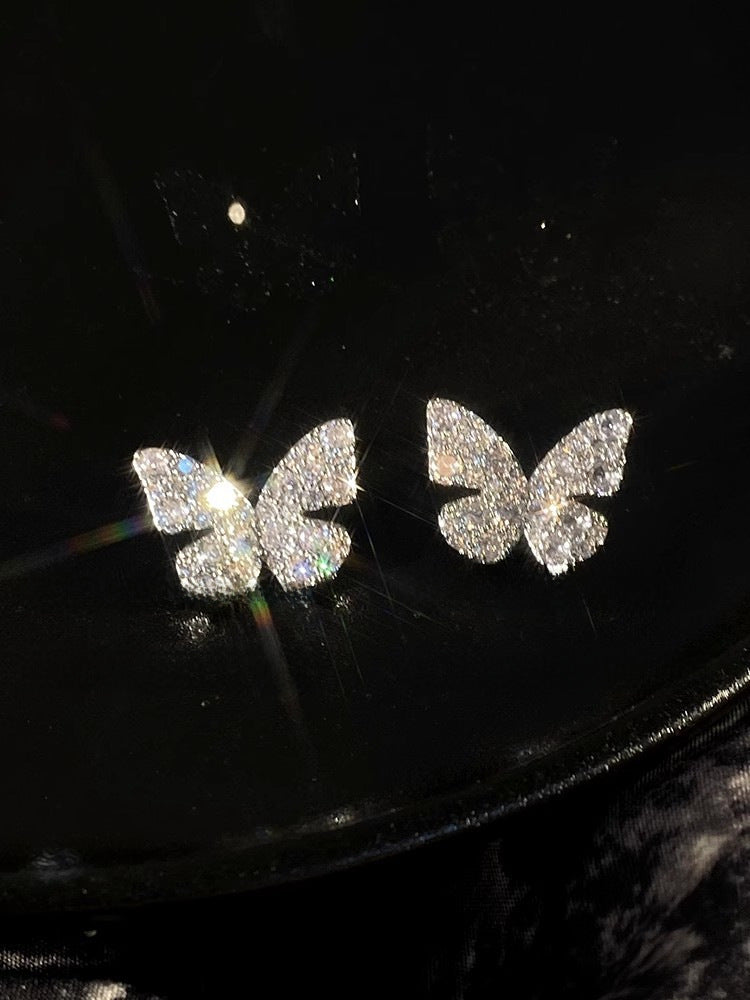 Wholesale light luxury style diamond butterfly earrings
