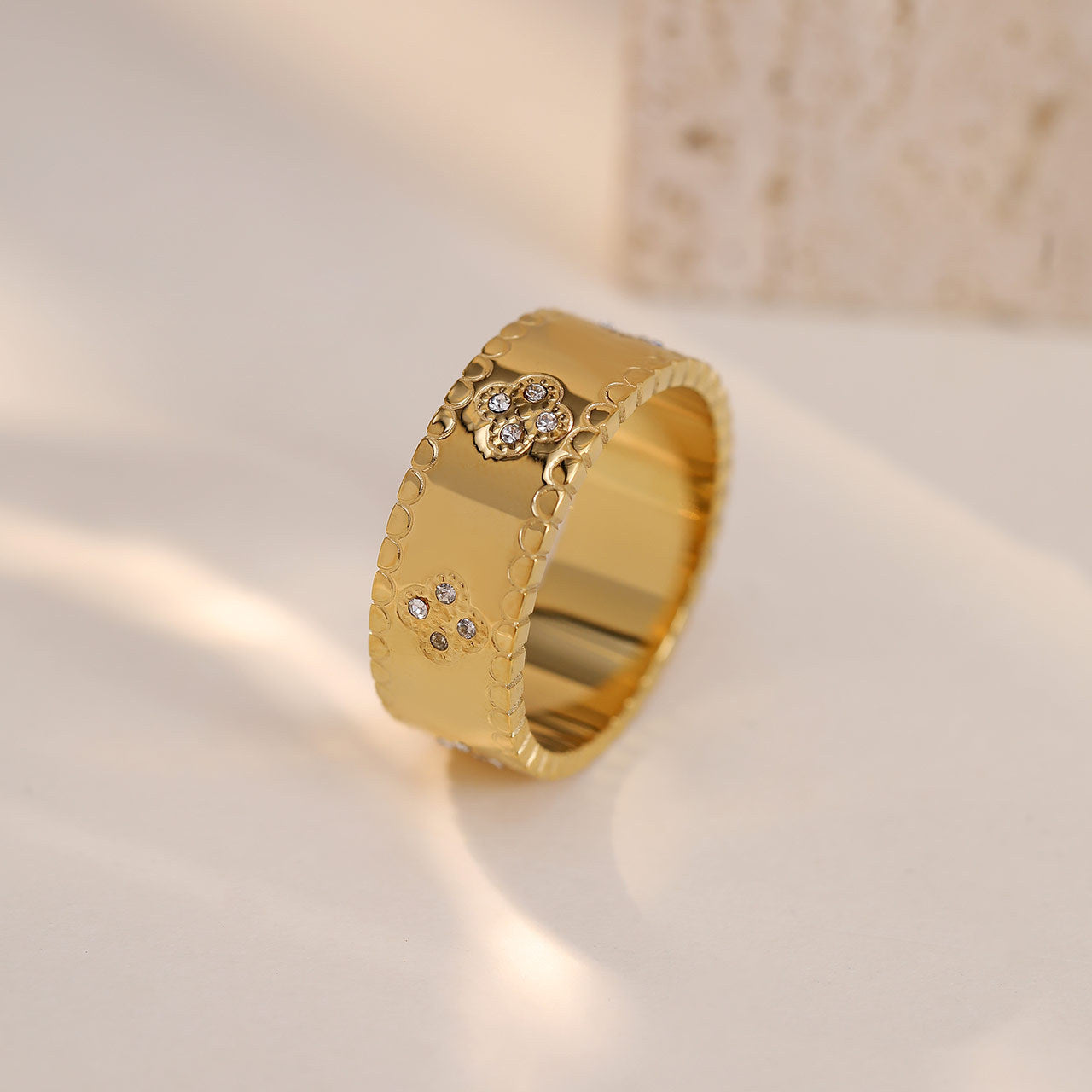 Retro Titanium Steel Ring with Inlaid Diamonds