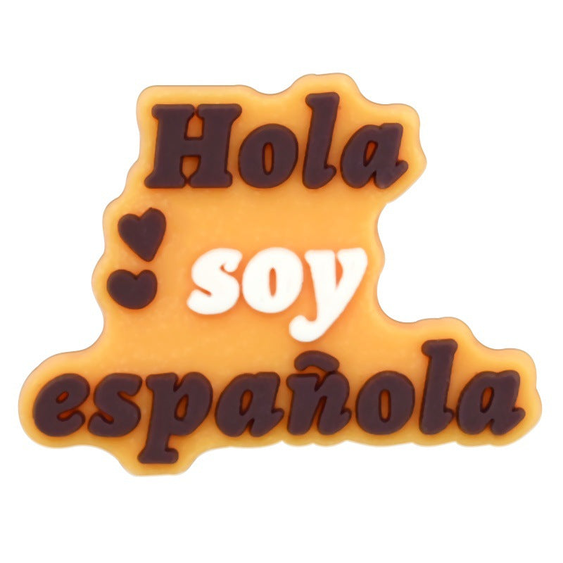 Wholesale  Random 100pcs Colorful Spanish phrase series PVC Soft Rubber Shoe Buckle Decoration