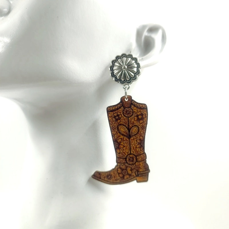 Wholesale Western Style Cowboy Earrings Vintage Wood Earrings ACC-ES-Yinx001
