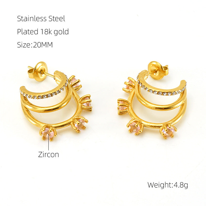 Wholesale  creative temperament inlaid zircon stainless steel non-fading earrings