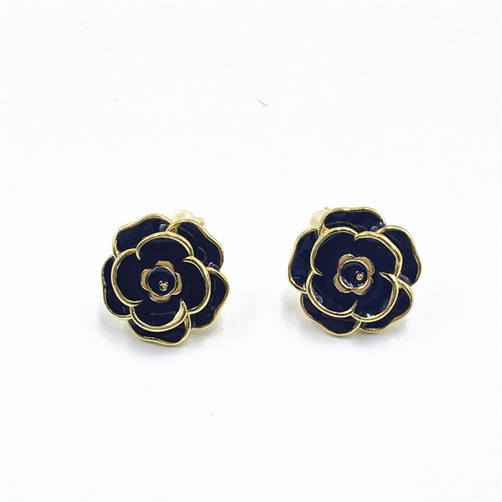 Wholesale Gold-Plated Oil-Drip Rose Earrings