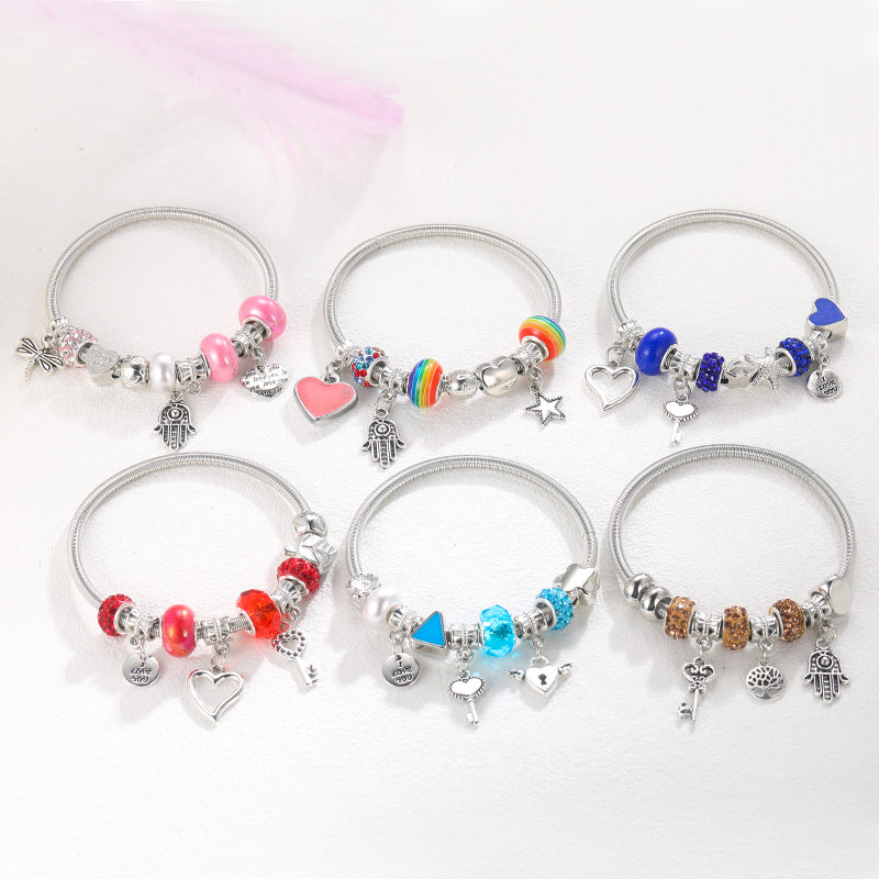 Wholesale Stainless Steel Diamond Finish Heart Bracelet For Women Chic Vintage Jewelry Accessory