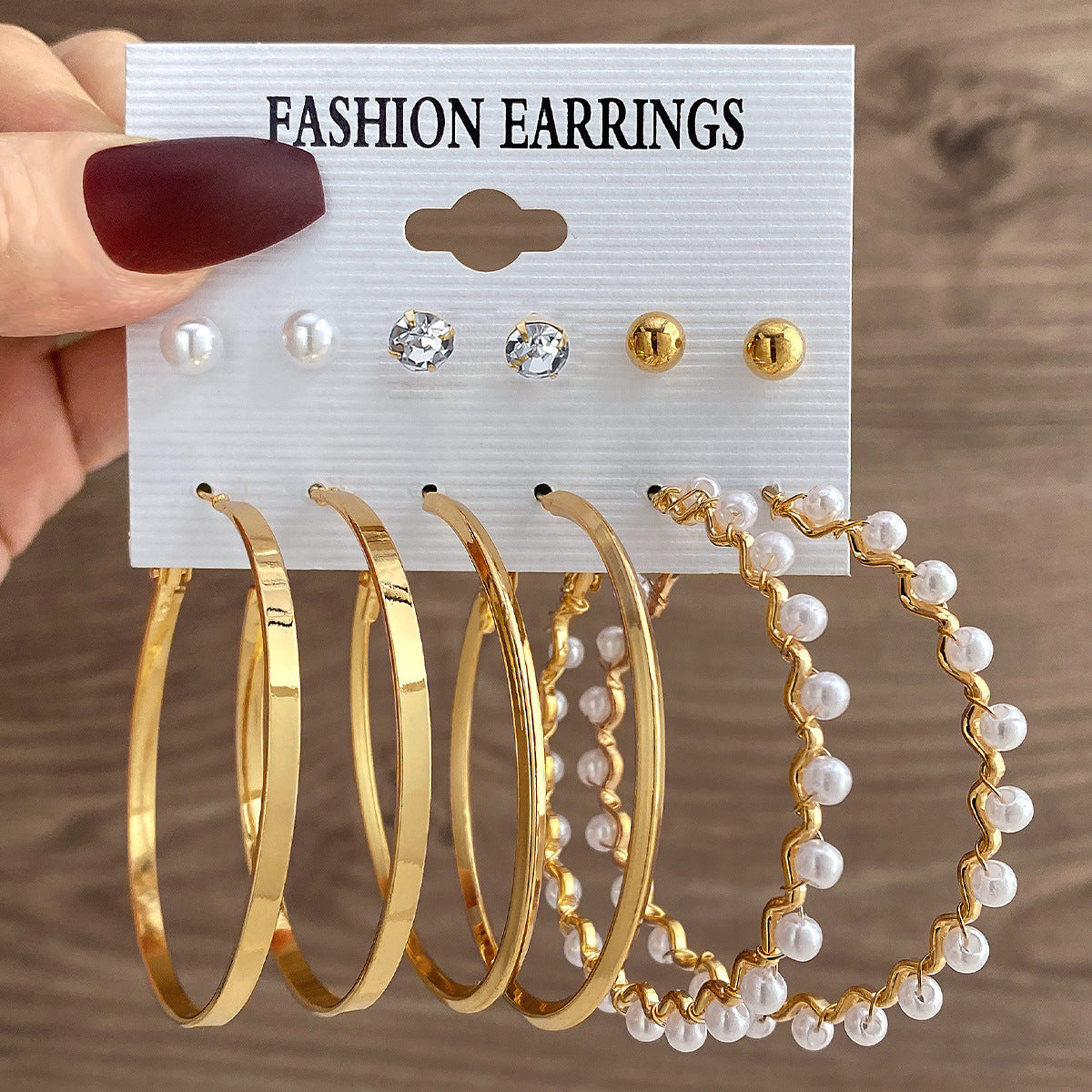 Wholesale Metal colorful geometric round retro earrings six-piece set