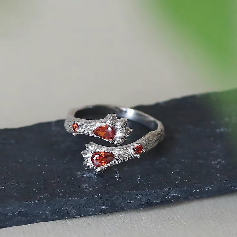 Wholesale  Cute Cat Claw Red Diamond Opening Adjustable  Ring