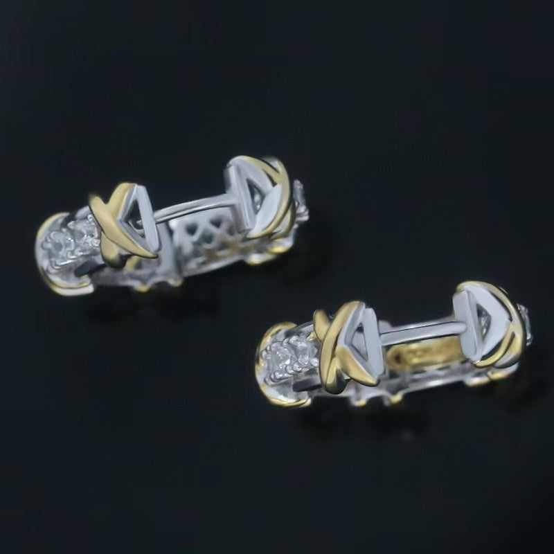 Wholesale Sterling Silver Jacquard Gold Edge Diamond Earrings