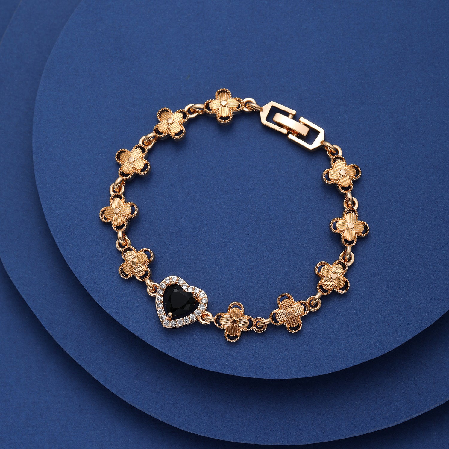 Wholesale Copper Plated Gold Inlaid Zircon Heart Bracelet ACC-BT-HengXuan003