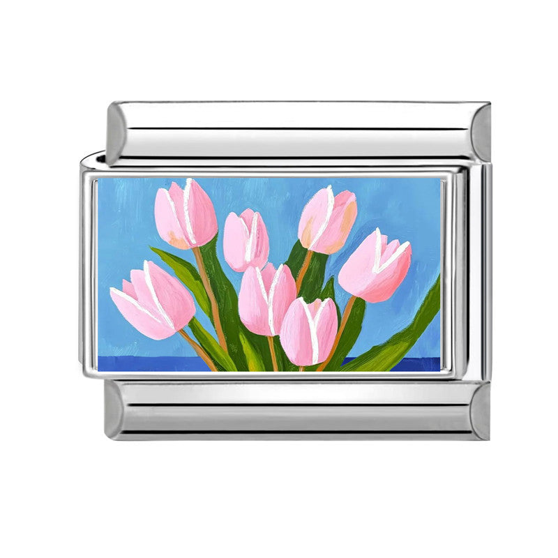 Wholesale  Italian Charm Bracelet 9mm DIY Fresh Floral-Themed  Creative Stainless Steel Composable Bracelet