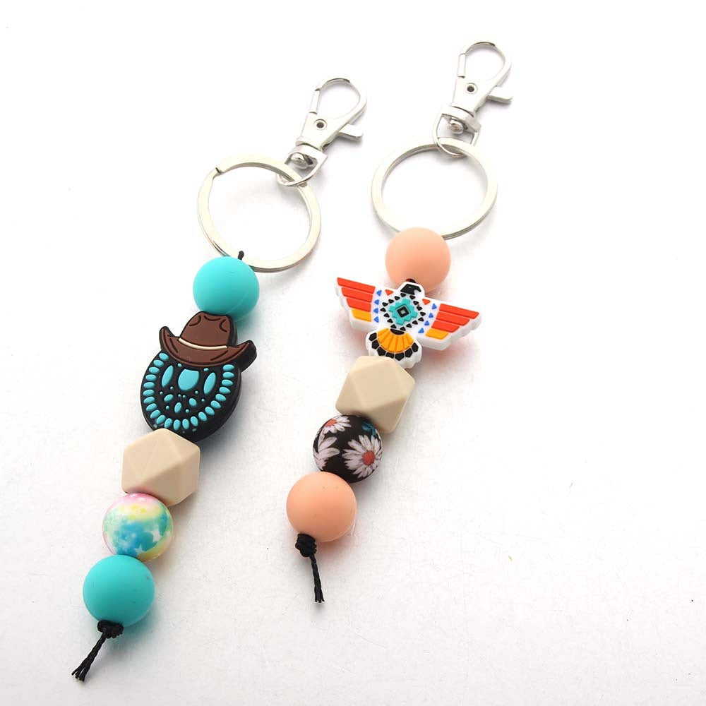 Wholesale Western Style Cowboy Indian Silicone Beaded Keychain ACC-KC-JinAn007