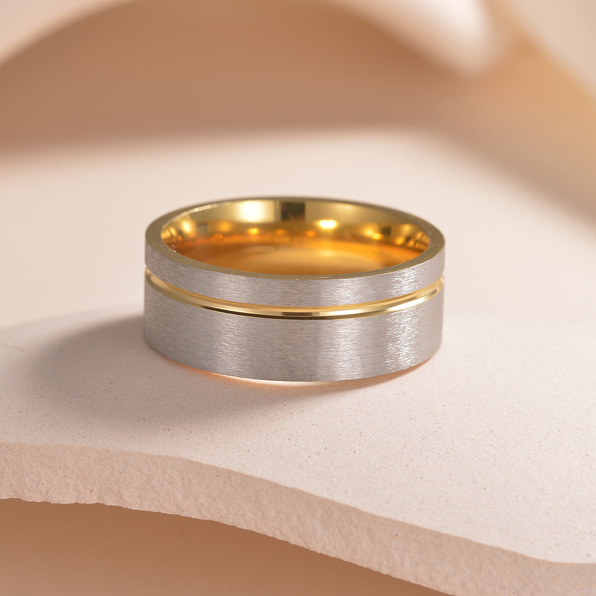 Wholesale  gold and silver frosted 8mm stainless steel ring