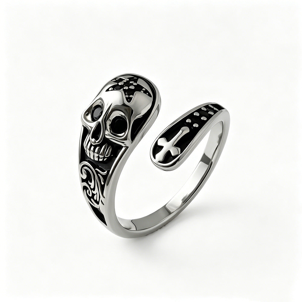Wholesale Vintage Skull Cross Ring Adjustable Copper Punk Jewelry Accessory for Men Women