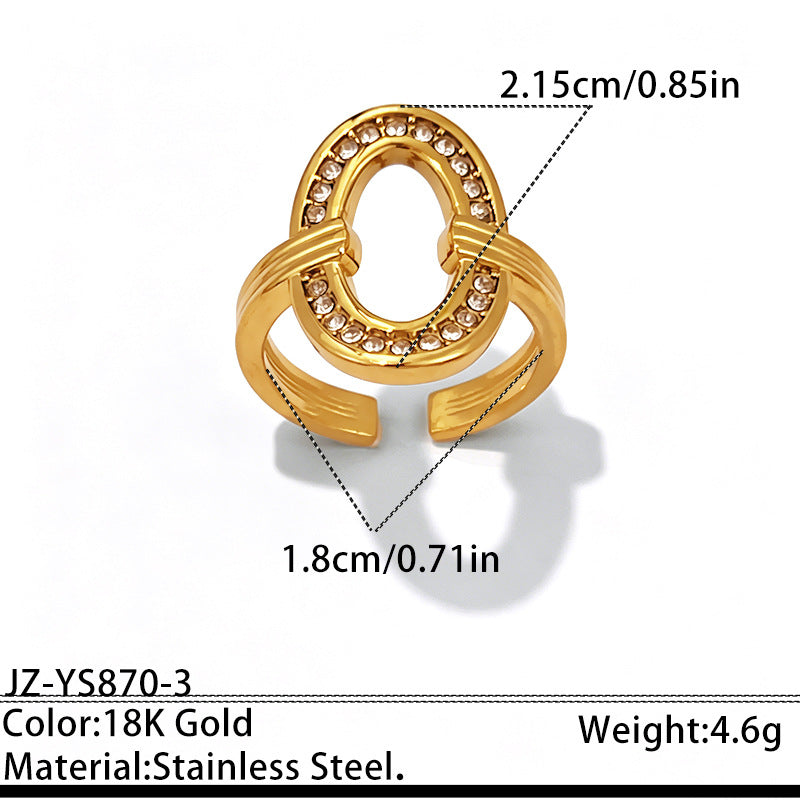 Wholesale Stainless Steel Gold Plated Open Geometric Oval Design Ring Fashion Accessory for Everyday Wear