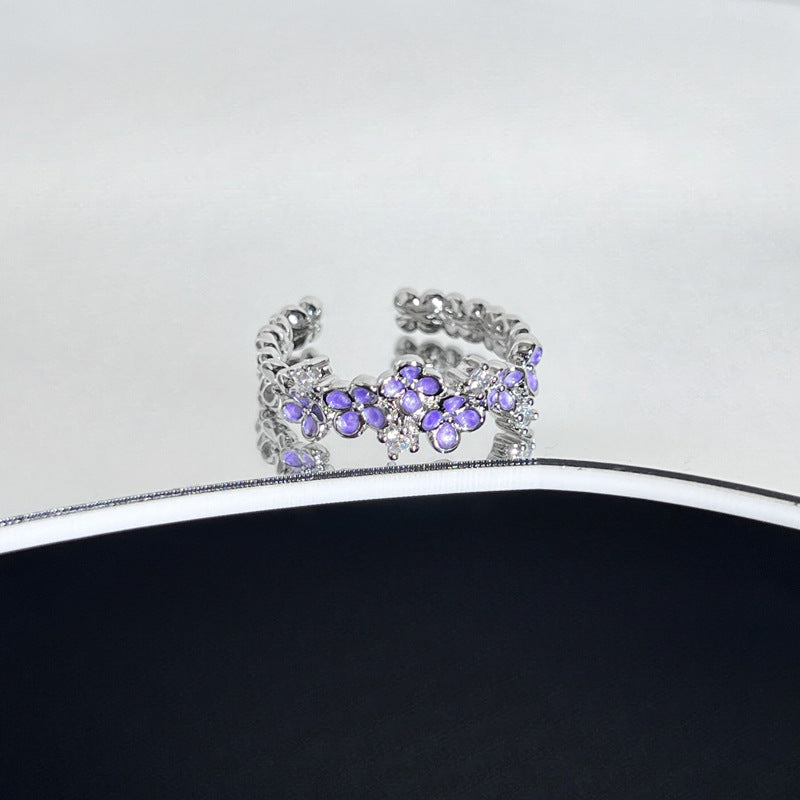 Wholesale Purple Glaze Flower Fashion Light Luxury Ring