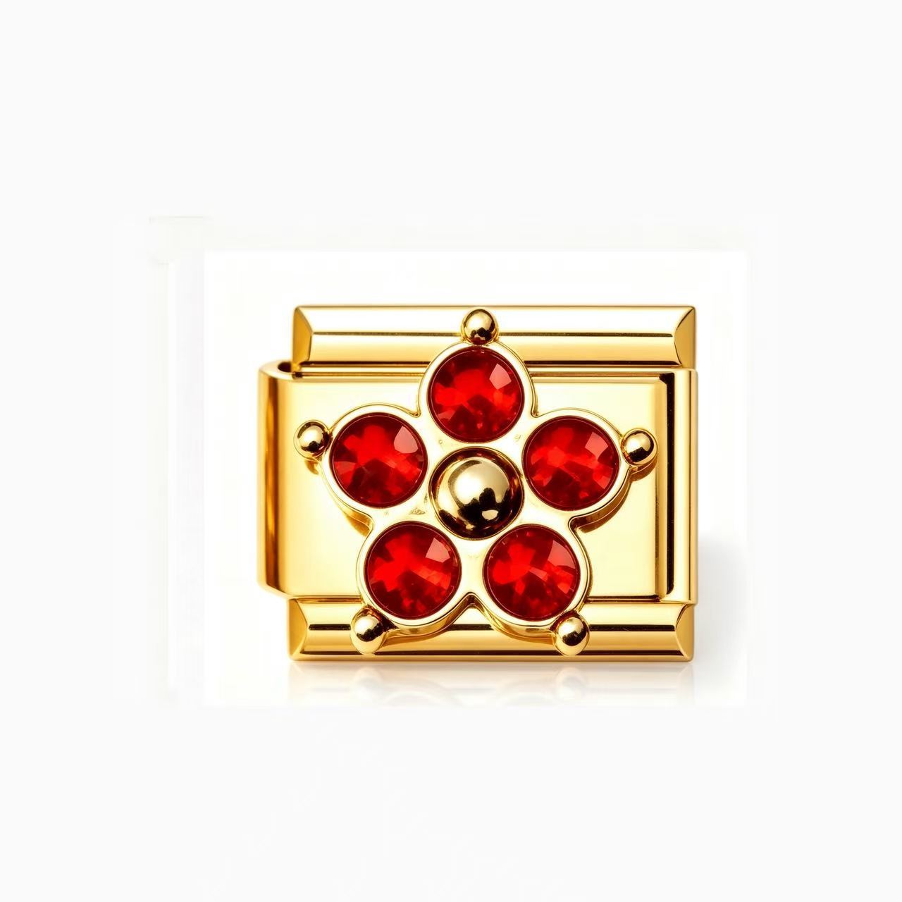 Wholesale Chic Gold Four Leaf Clover Colorful Zircon Stainless Steel Italian Modular DIY Bracelet Jewelry Accessory