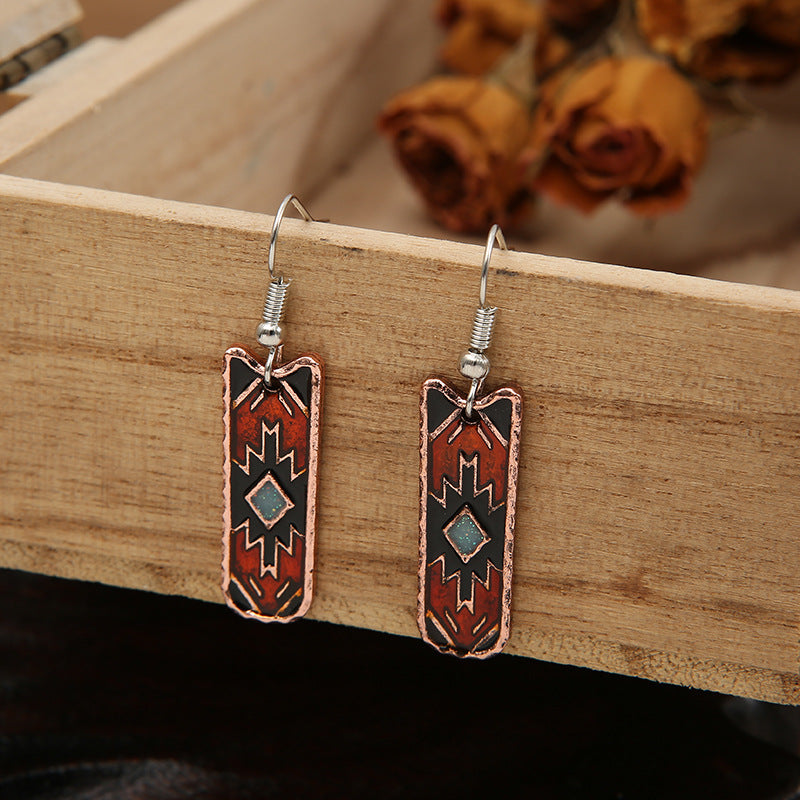 Wholesale  bohemian Western style craft pattern drop oil earrings