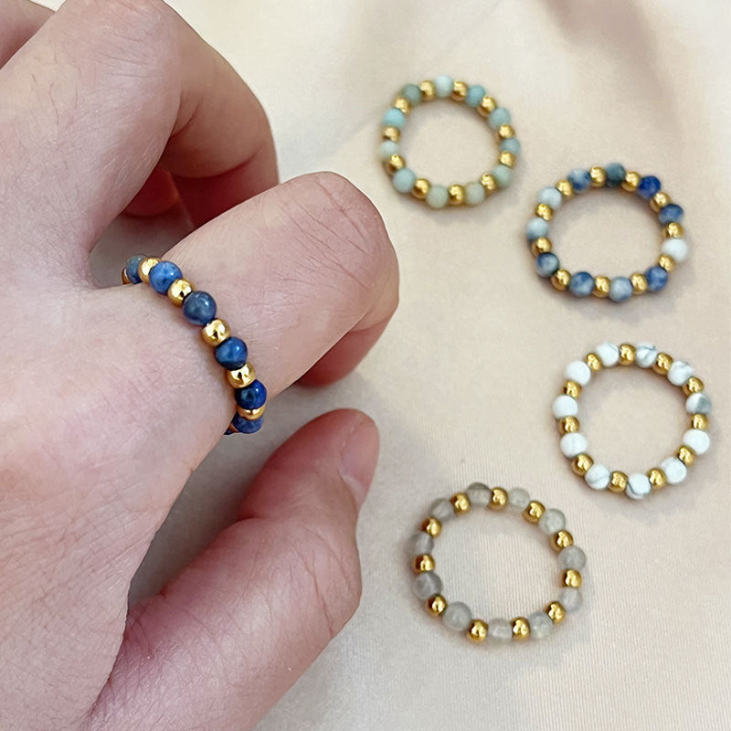 Wholesale stainless steel steel ball elastic natural stone  ring