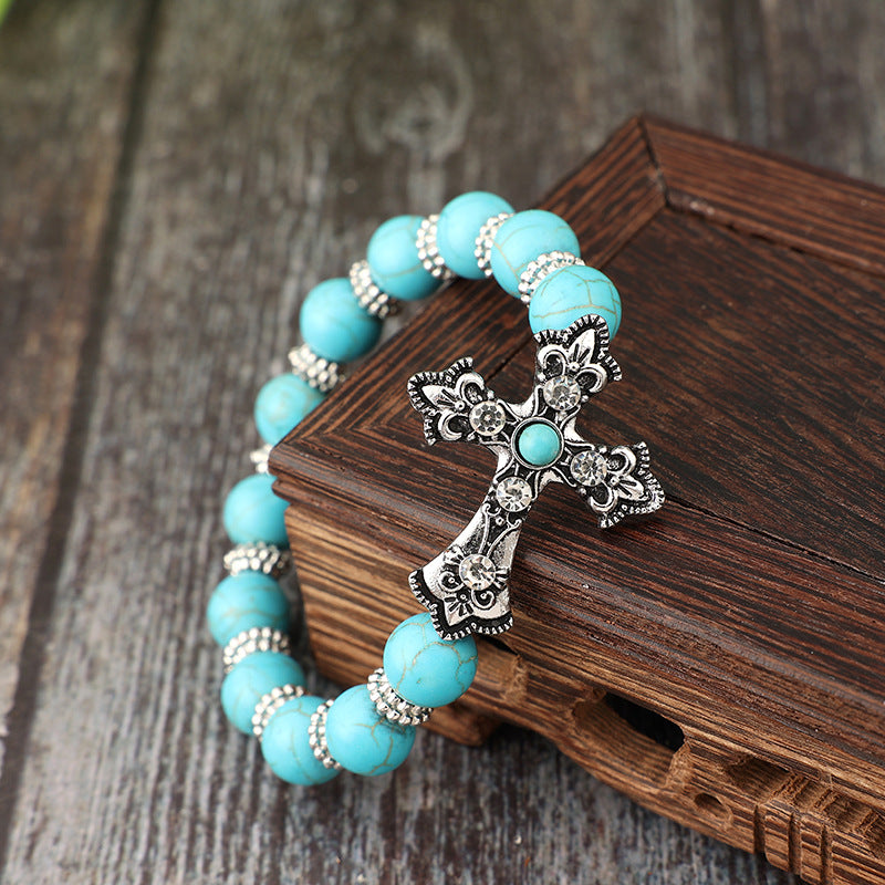 Wholesale Alloy Electroplated Vintage Carved Cross Bracelet Retro Cowboy Style Women' s Jewelry Boutique Resale