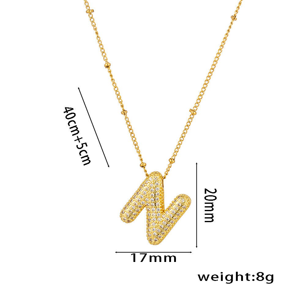 Wholesale Micro-Inlaid Zirconia Letter Pendant Necklace ACC-NE-KuCai012