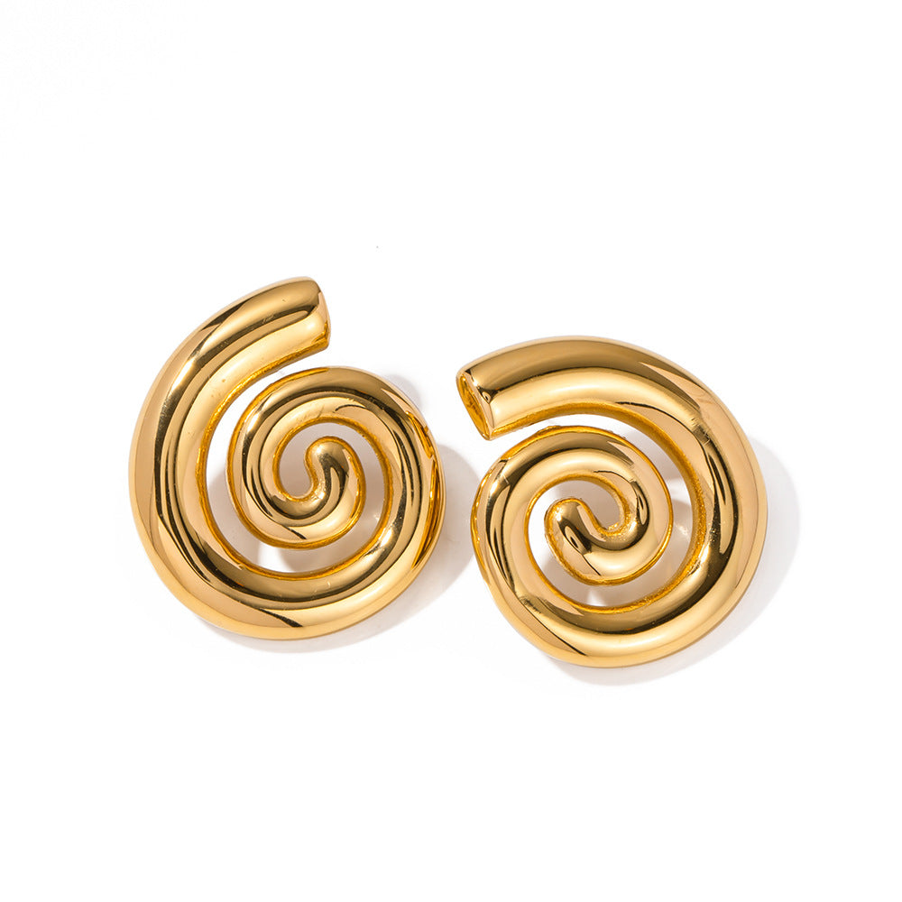 Wholesale 18K Gold Stainless Steel Rotating Thread Thread Earrings Women's Jewelry Vintage Earrings ACC-ES-ZhongXin006