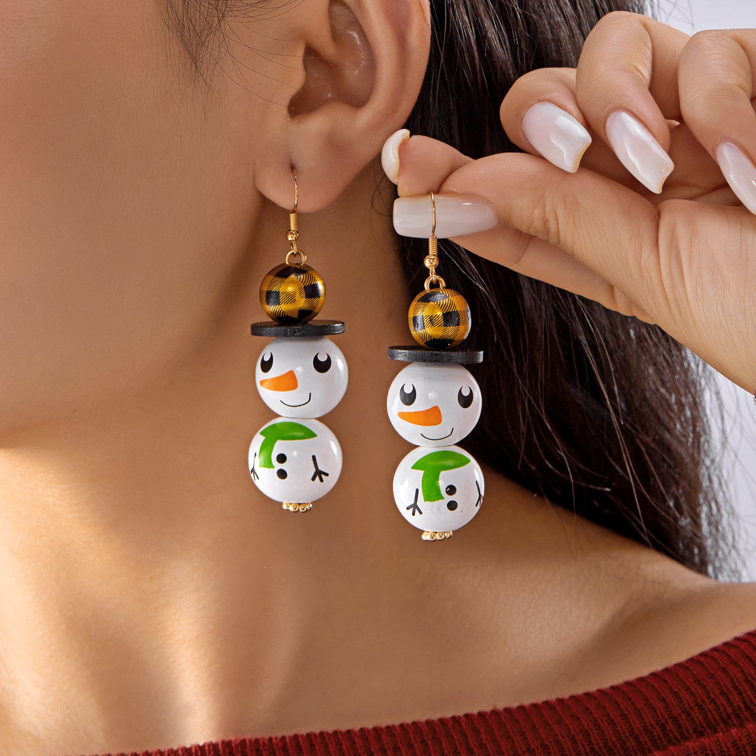 Wholesale Christmas wooden beads cartoon  snowman earrings