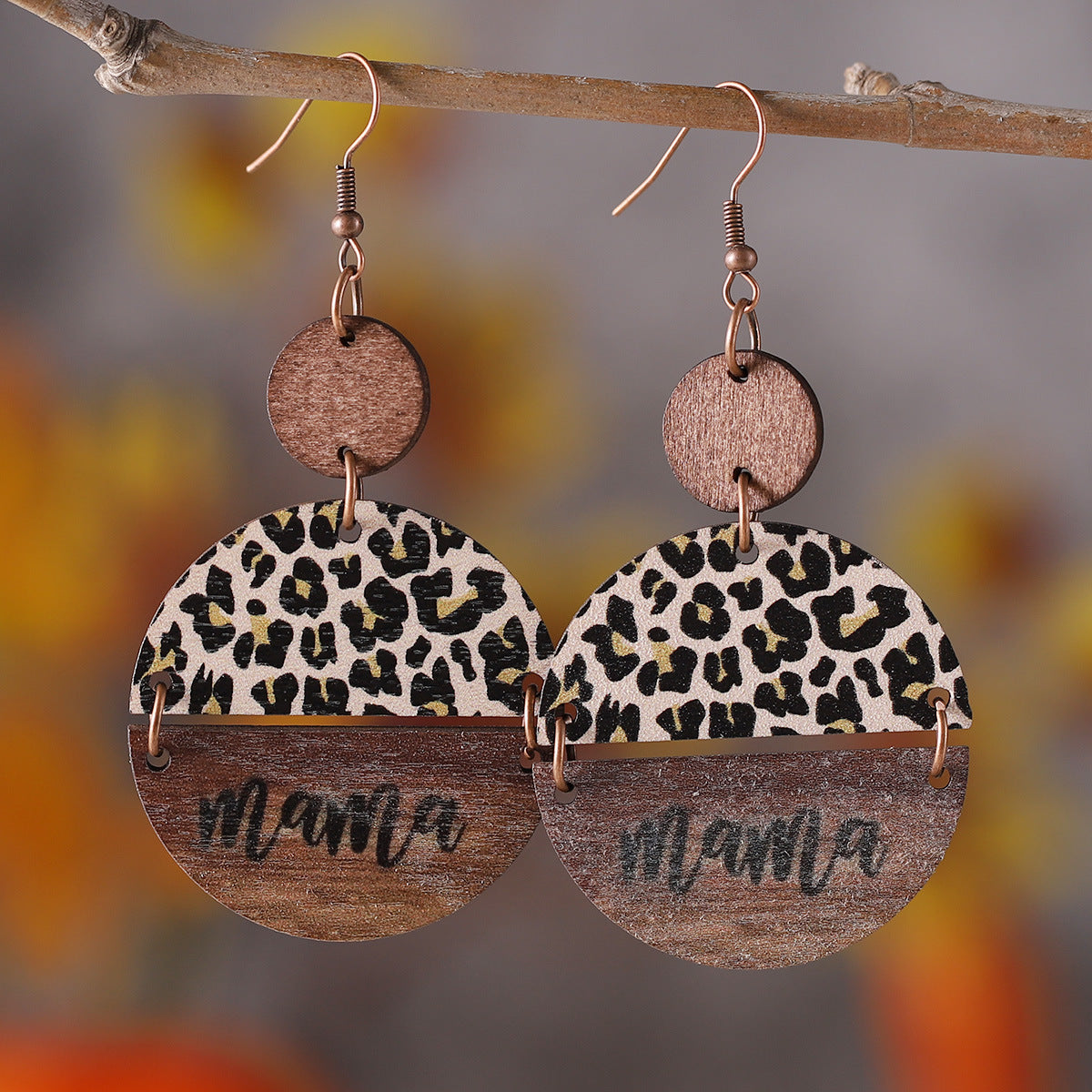 Wholesale Mother' s Day Western-style Leopard MOM Round Pieces ing Pendant Earrings