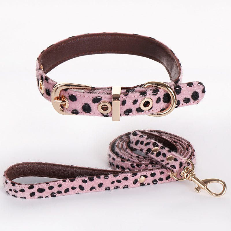 Wholesale Pink Leopard Print Dog Leash For Small  Dogs Trendy Pet Walking Rope With Collar For Everyday Walks