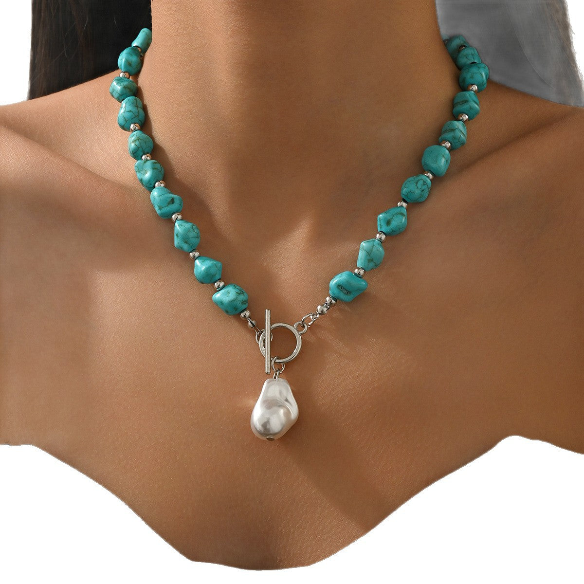 Wholesale Turquoise Pine Stone Necklace Bohemian Ethnic Style Fashion Jewelry Boutique Resale