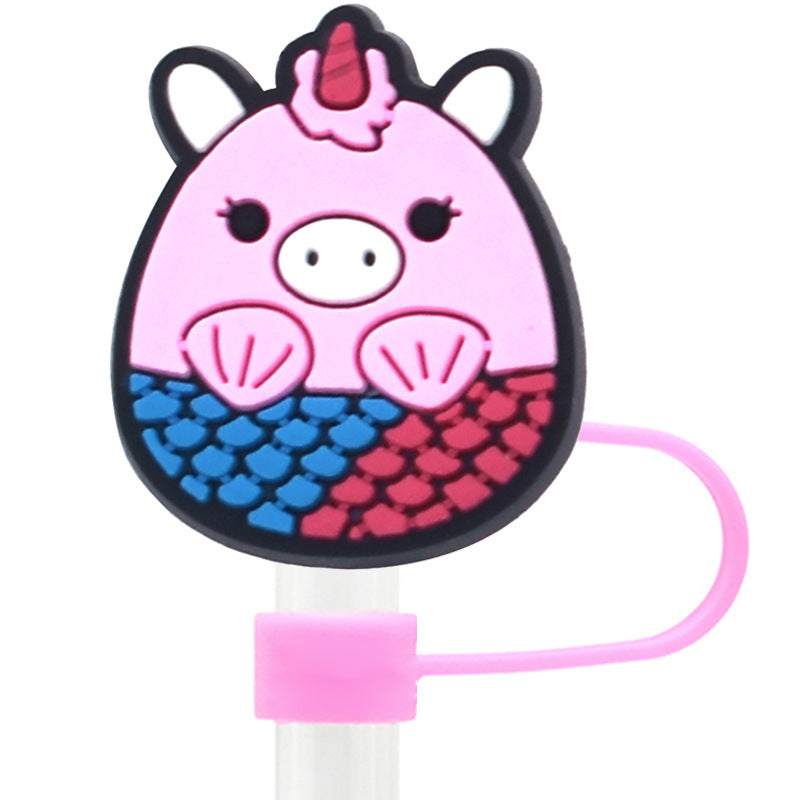 Wholesale Random 100pcs Cartoon Cute 10mm PVC Soft Straw Tube Cap ACC-SCR-RYY083