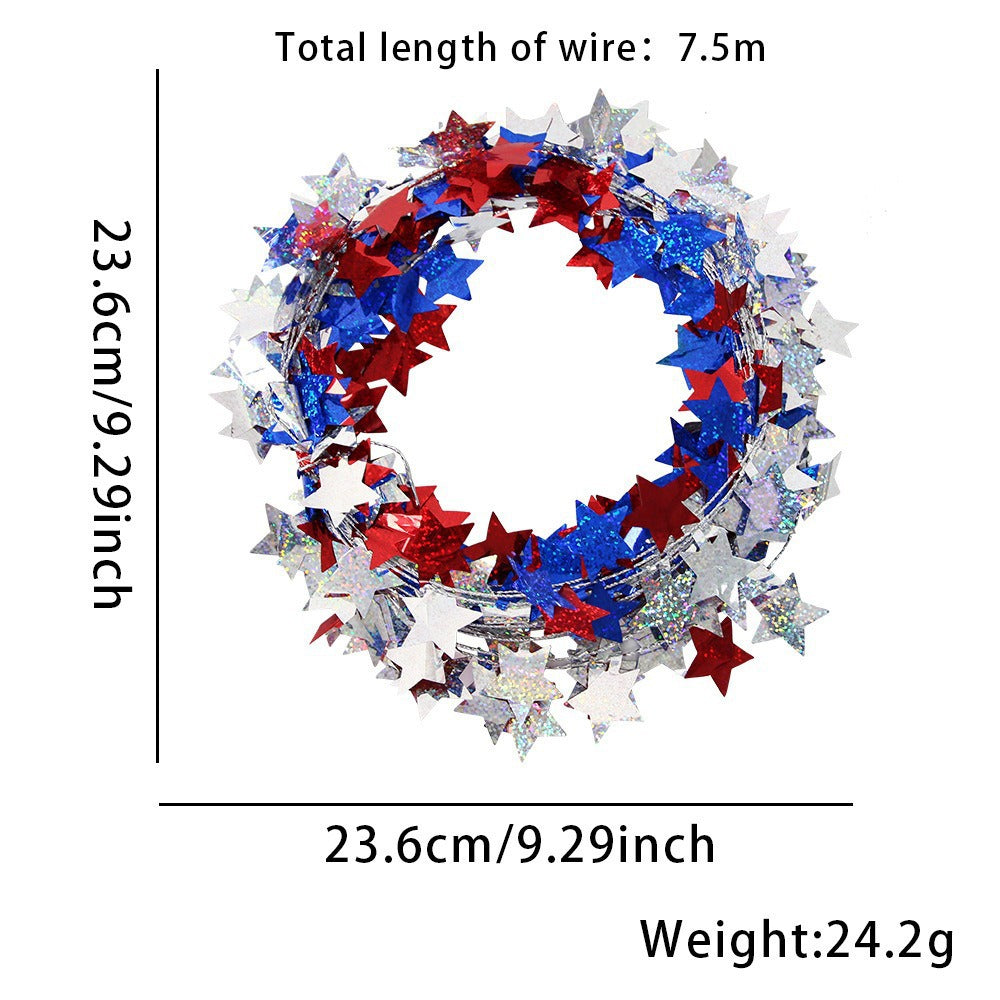 Wholesale Iron wire five-pointed star lace color strips Independence Day metal wire decoration