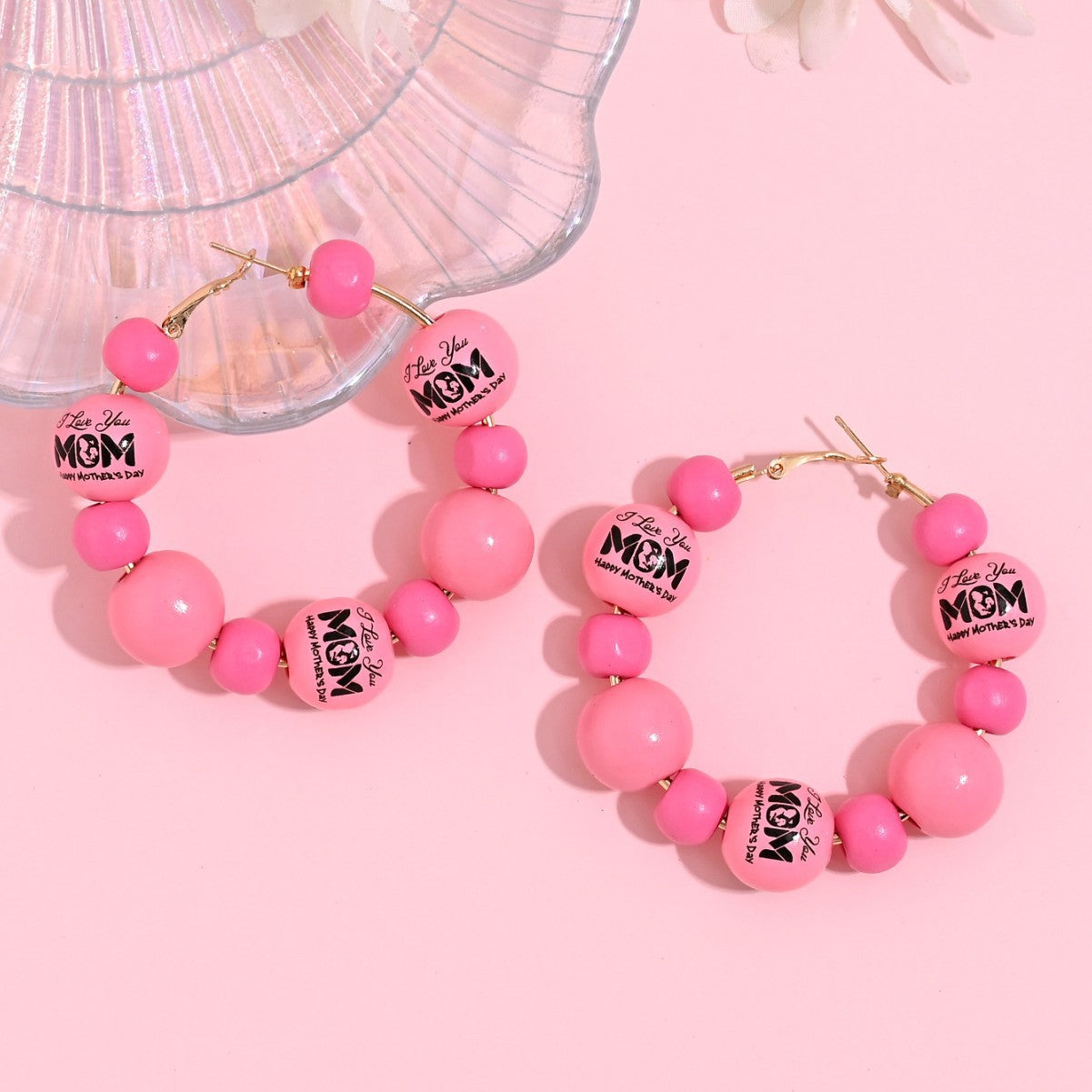 Wholesale  mother's day fashion creative mama letters love printed wooden beads earrings
