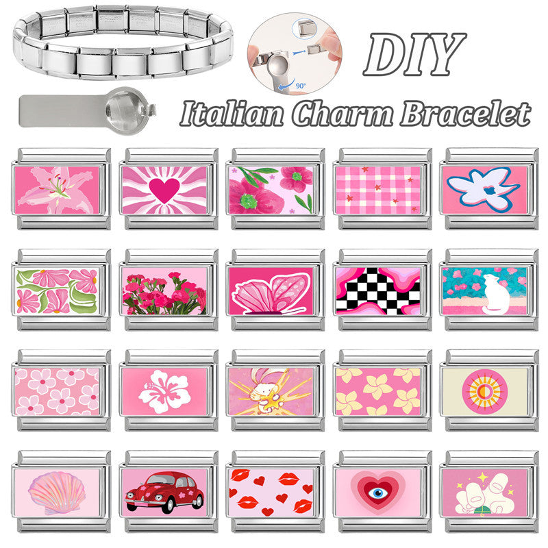 Wholesale 9mm Italian Charm Starter Bracelets DIY Flower Series Stainless Steel Composable Bracelet