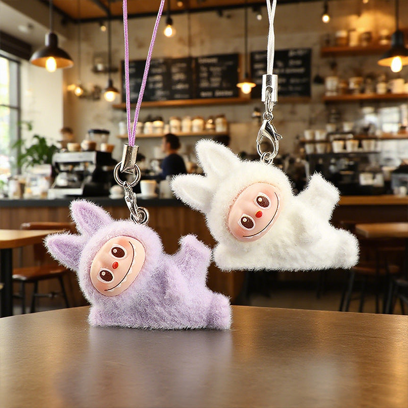 Wholesale 10pcs resin flocking side cute cartoon keychain mobile phone charm