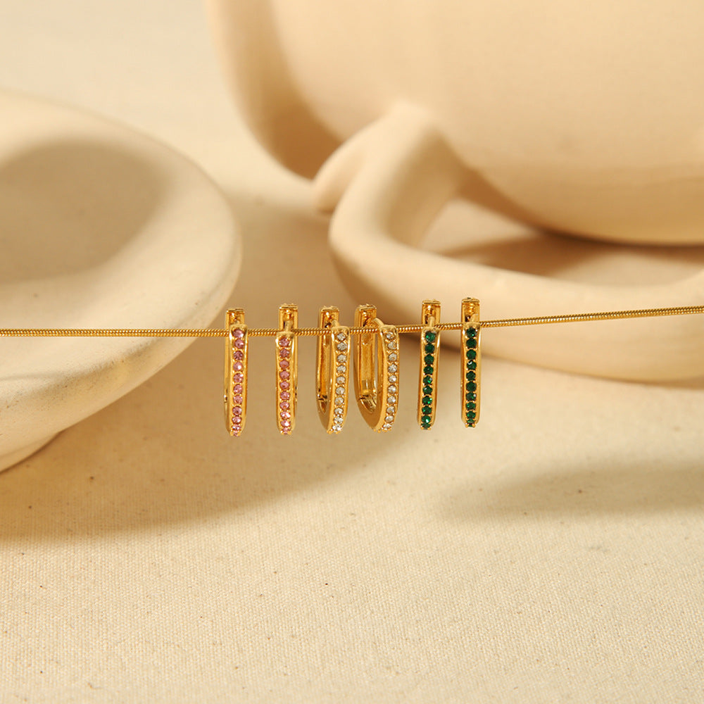 Wholesale Stainless Steel Rectangular Zircon Earrings Fashionable and versatile design