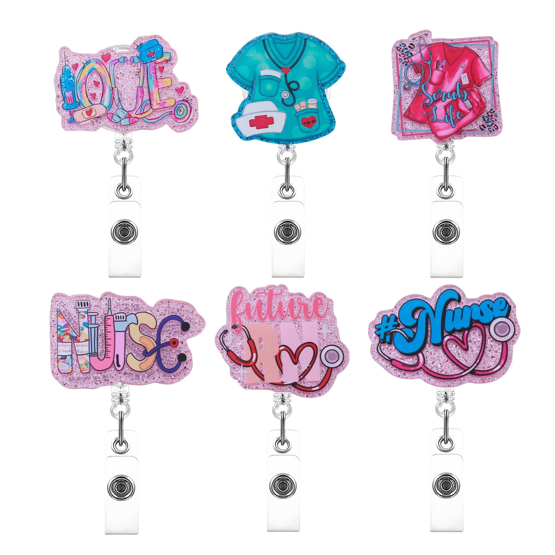 Wholesale 10pcs Nurse Theme Acrylic Retractable Clip Badge Keychain