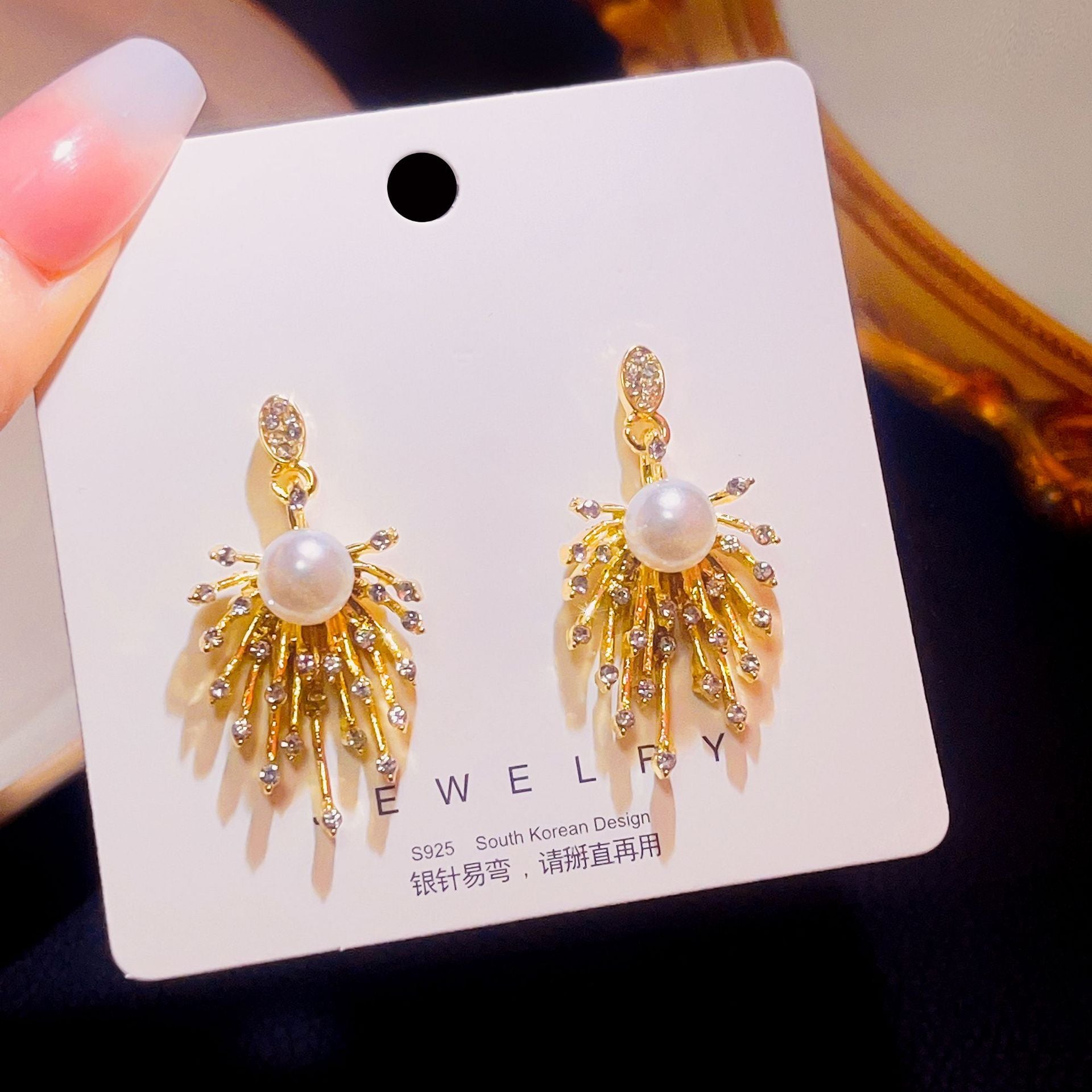 Wholesale Bow Diamond Moonstone Pearl Pendant Light Luxury Elegant Earrings