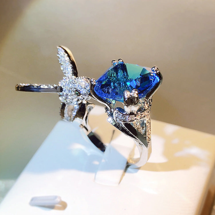Wholesale  Luxury Aquamarine Hummingbird Ring