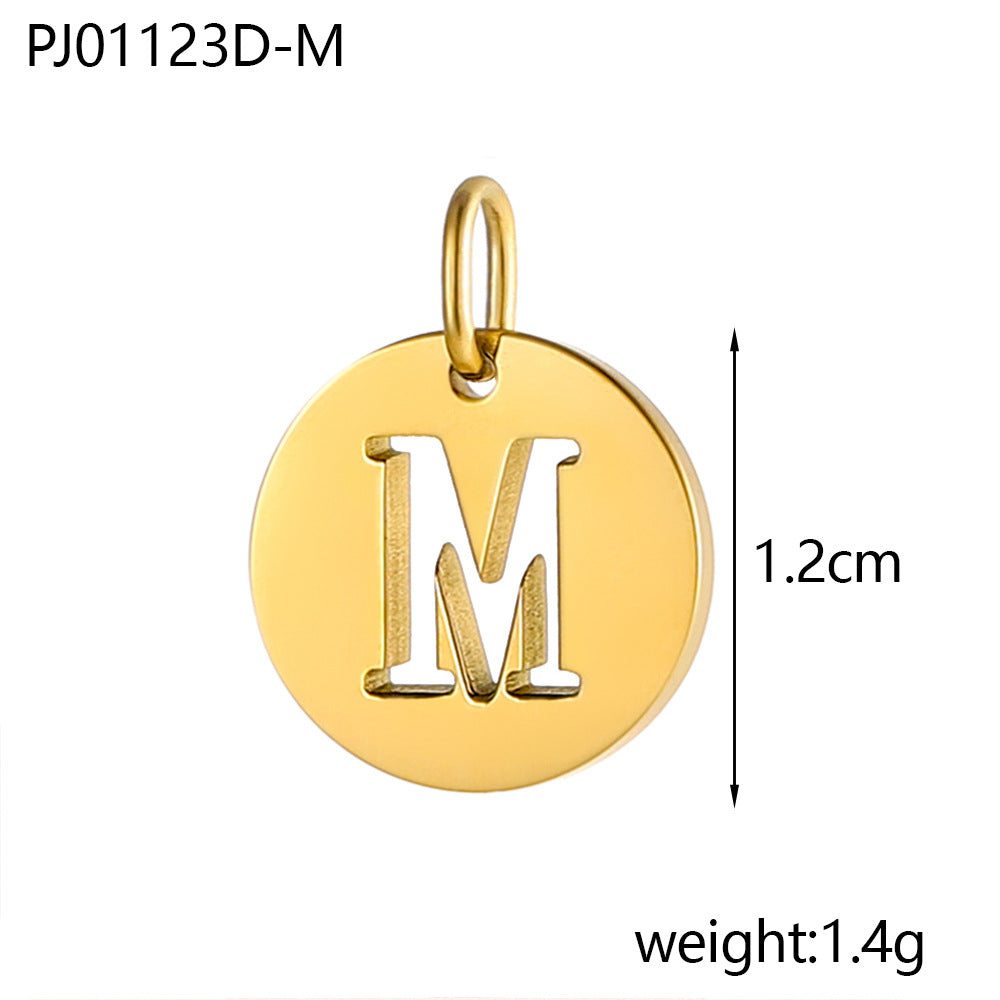 Wholesale Stainless steel round brand 26 letter hollow DIY pendant