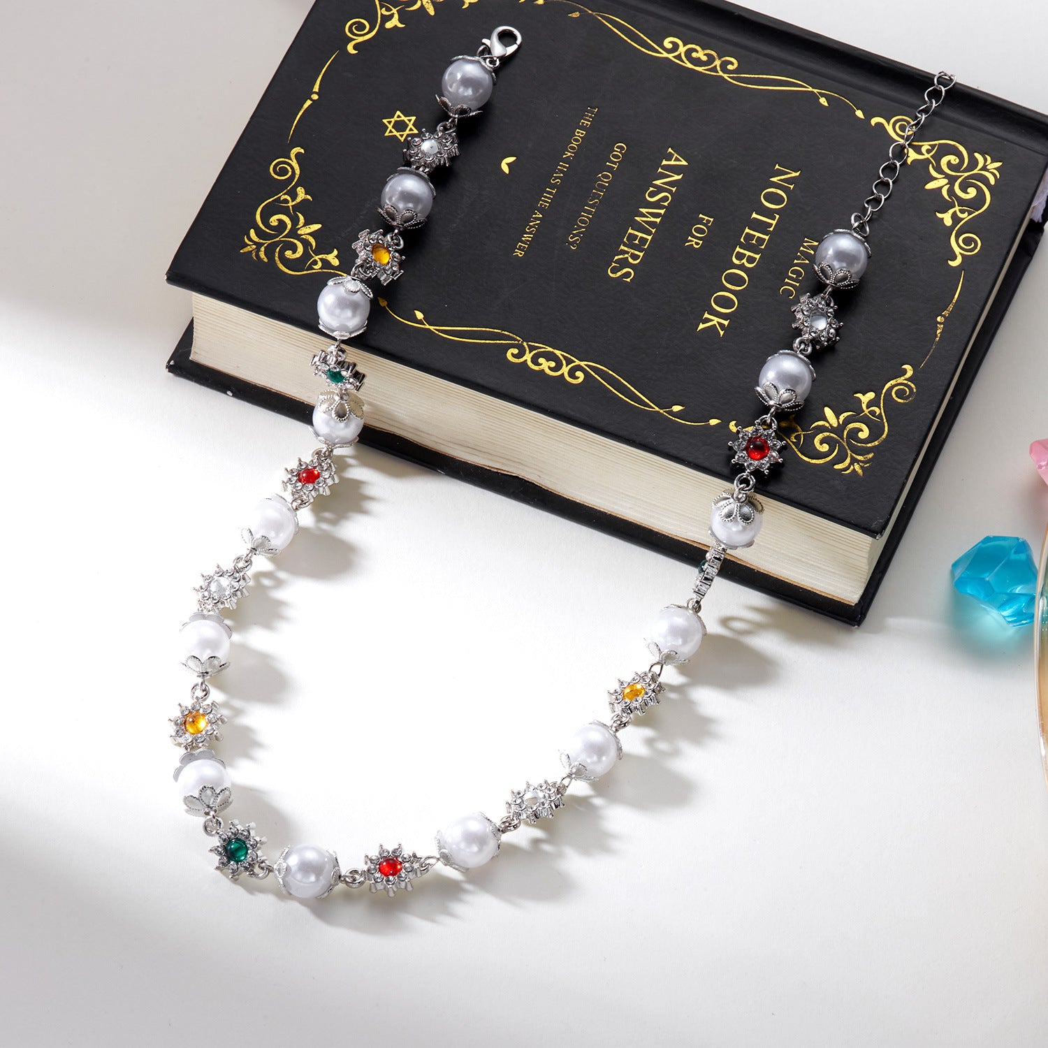 Wholesale  hip-hop niche diamond pearl stitching necklace