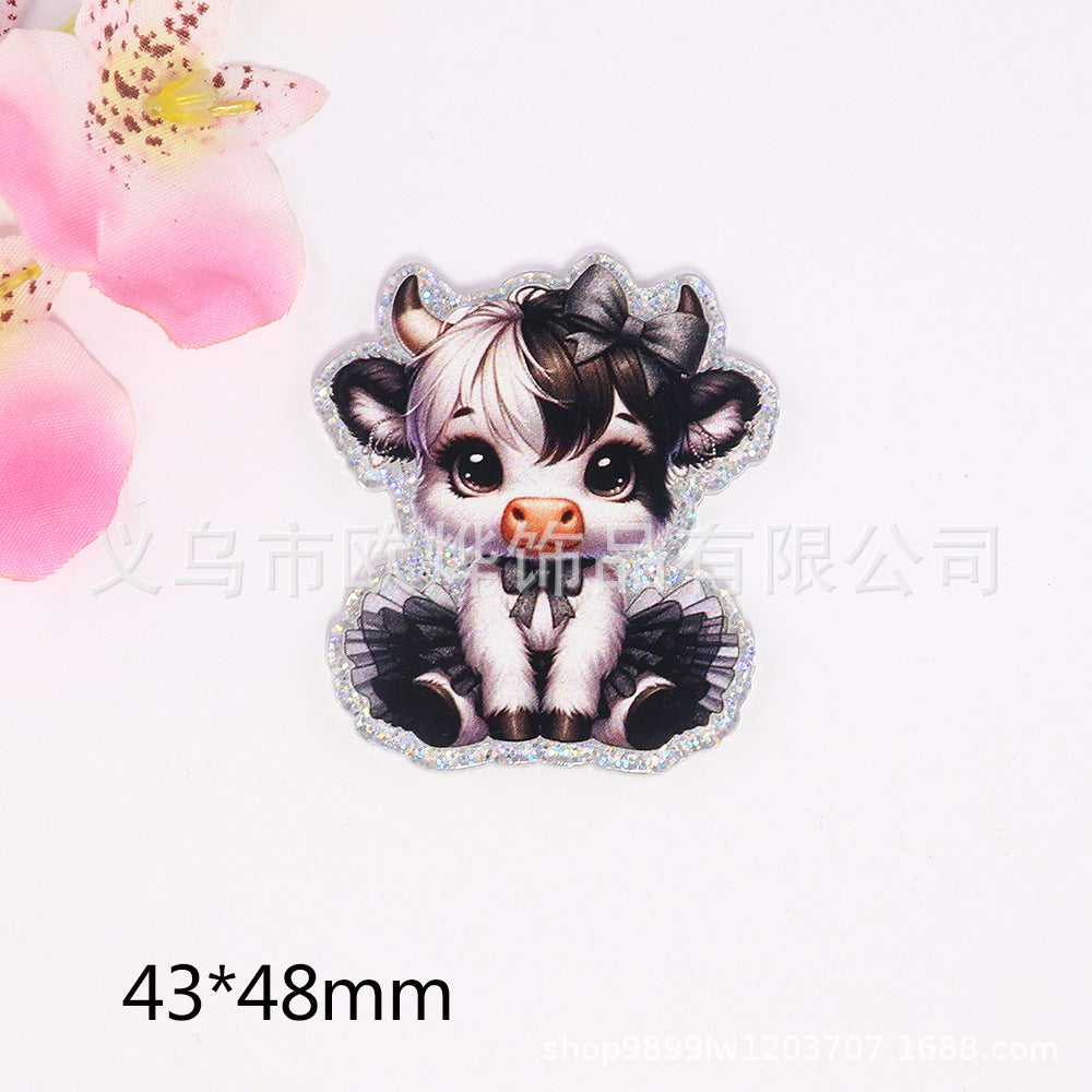 Wholesale 10pcs DIY Flatback cartoon cute calf pony Acrylic Flatback Badge Reels Retractable Keychain DIY Accessories