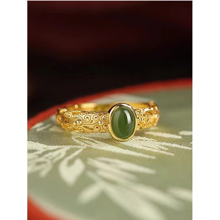 Wholesale  Method Golden Flower Silk Chalcedony Adjustable  Ring