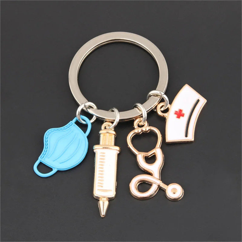 Wholesale Retro Alloy Black Mask Keychain Key Ring Nurse Doctor Fashion Accessory Gift