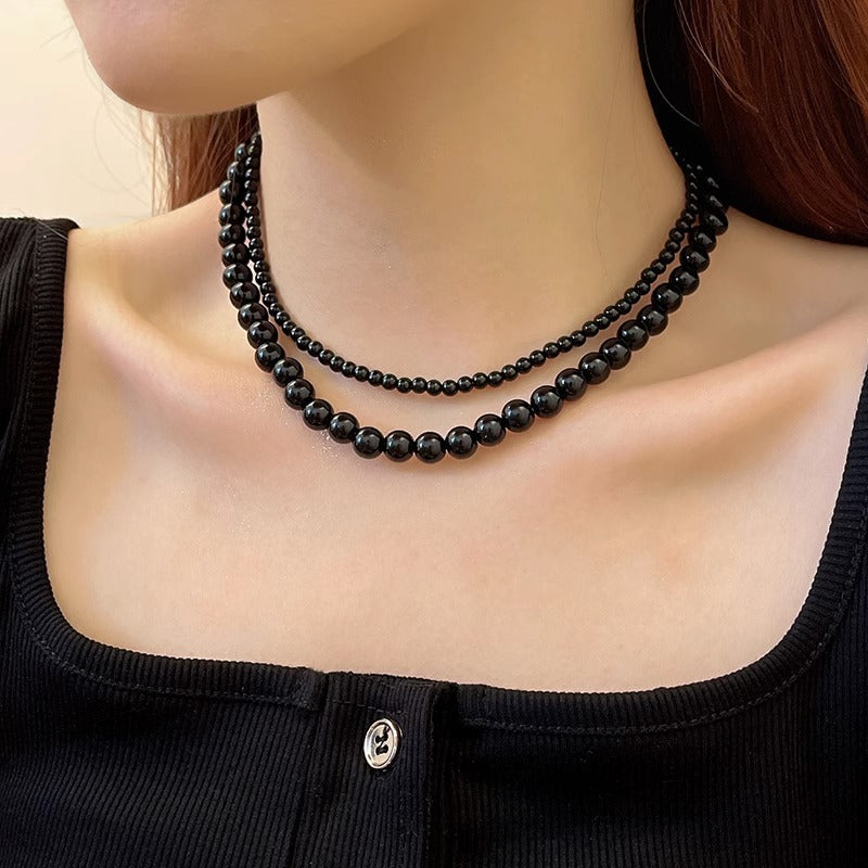 Wholesale Black Glass Pearl  Light Luxury  Pearl Necklace