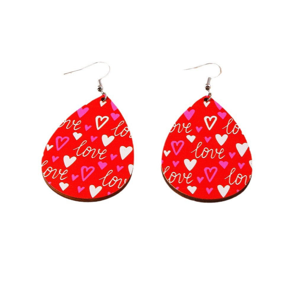 Wholesale Valentine's Day Water Drop Cute Wooden Earrings
