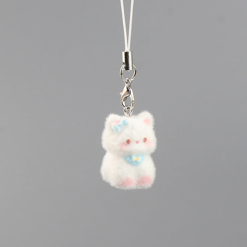 Wholesale  Cartoon Cute Flocked Stereo Resin Cat Keychain