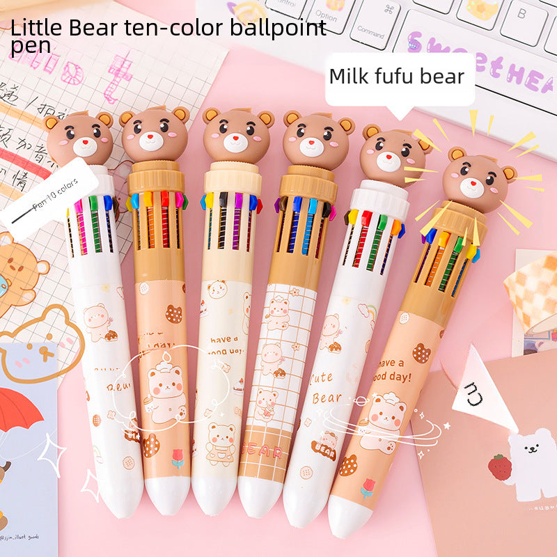 Wholesale Bear 10 Color Ballpoint Pen Cartoon Press Multicolor Color Pen
