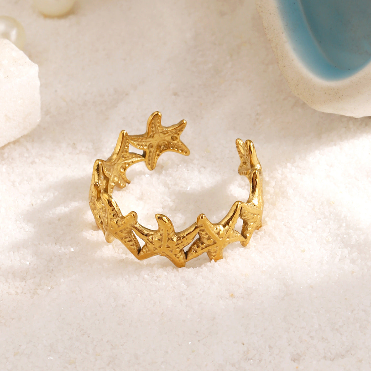 Wholesale Starfish Gold-Plated Stainless Steel Ring Fashion Accessory Gift